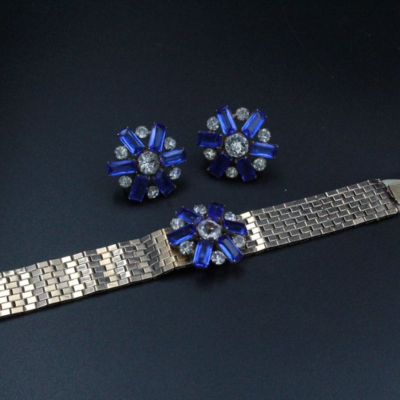 STERLING SILVER VERMIEL BLUE GLASS BRACELET SET - Picture 3 of 6